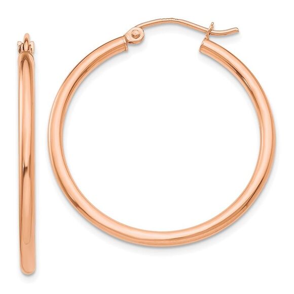 Kazi Luxury 14k Rose Gold Polished 2mm Lightweight Tube Hoop Earrings